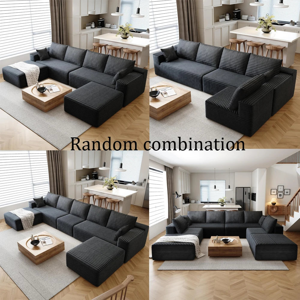 Plush Corduroy U-Shaped Sectional Sofa