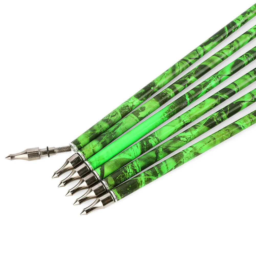 Archery Arrows 30 Inch Camo Mixed Carbon Spine 500 ID6.2mm with Rubber Vanes for Hunting
