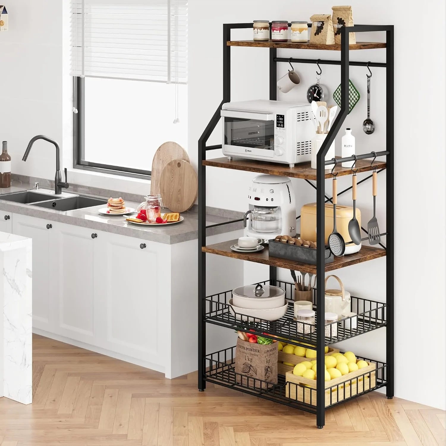 5 Tier Kitchen Bakers Rack with Microwave Stand