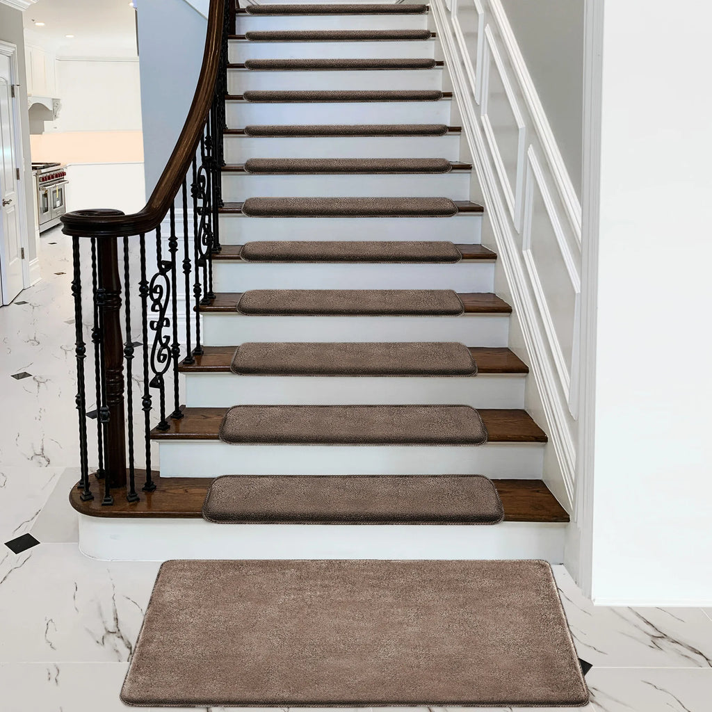 Bullnose Self-Adhesive Mats Non-Slip Stair Treads Ultra Plush Washable Decor