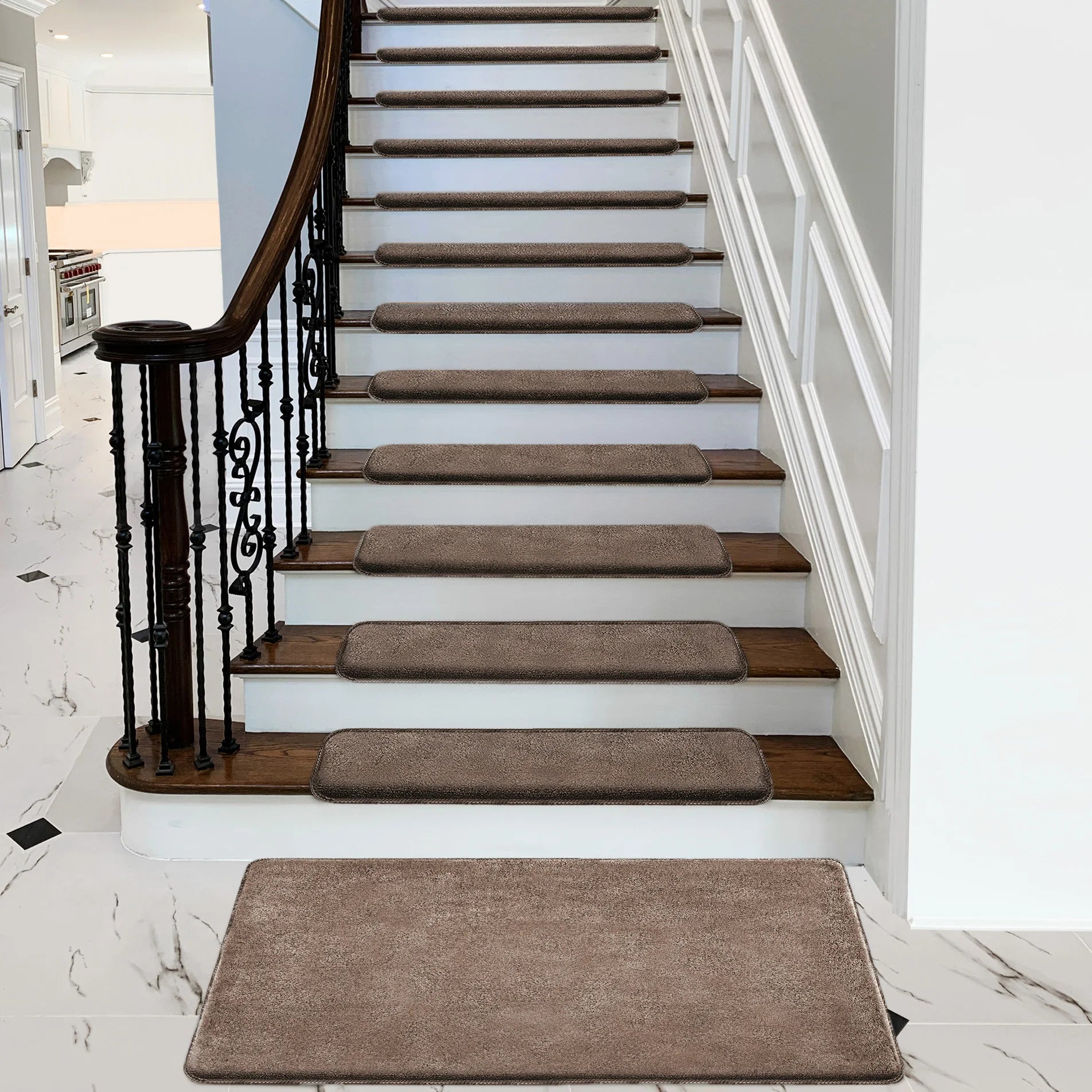 Bullnose Self-Adhesive Mats Non-Slip Stair Treads Ultra Plush Washable Decor