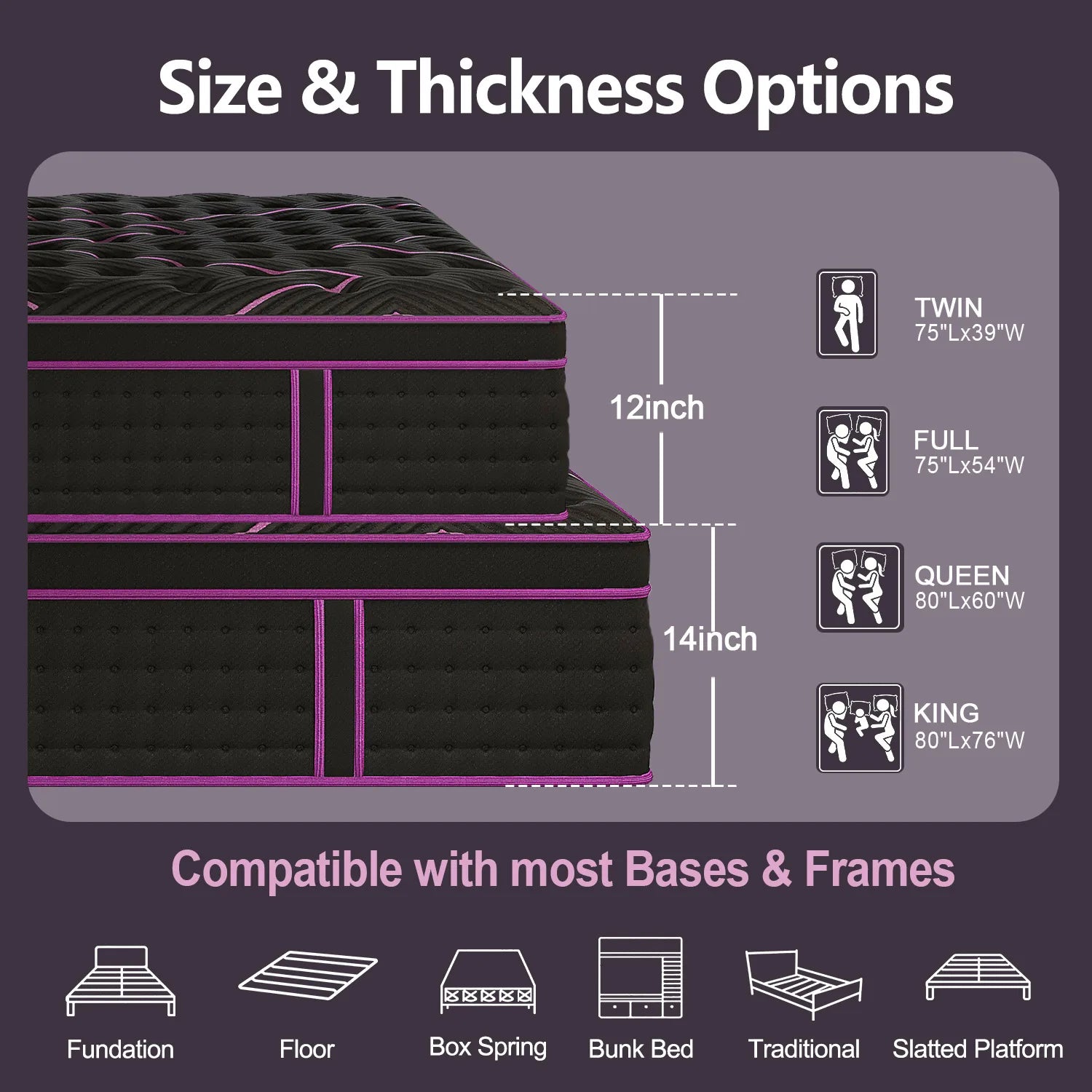 12/14" Hybrid Gel Memory Foam Mattress with Pocket Spring, Medium Firm, Motion Isolation