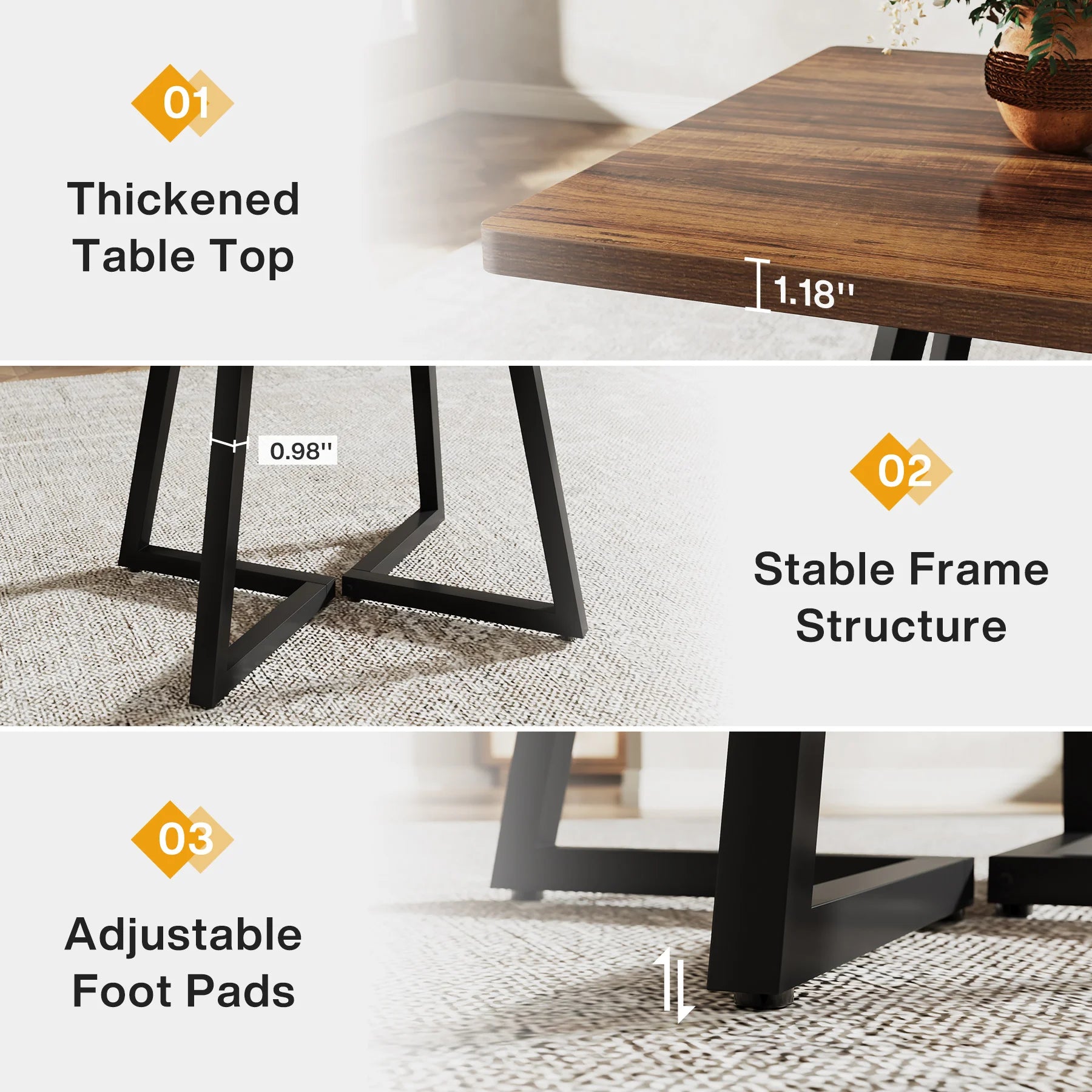 Tribesigns Wooden Square Dining Table with Metal Base for 4