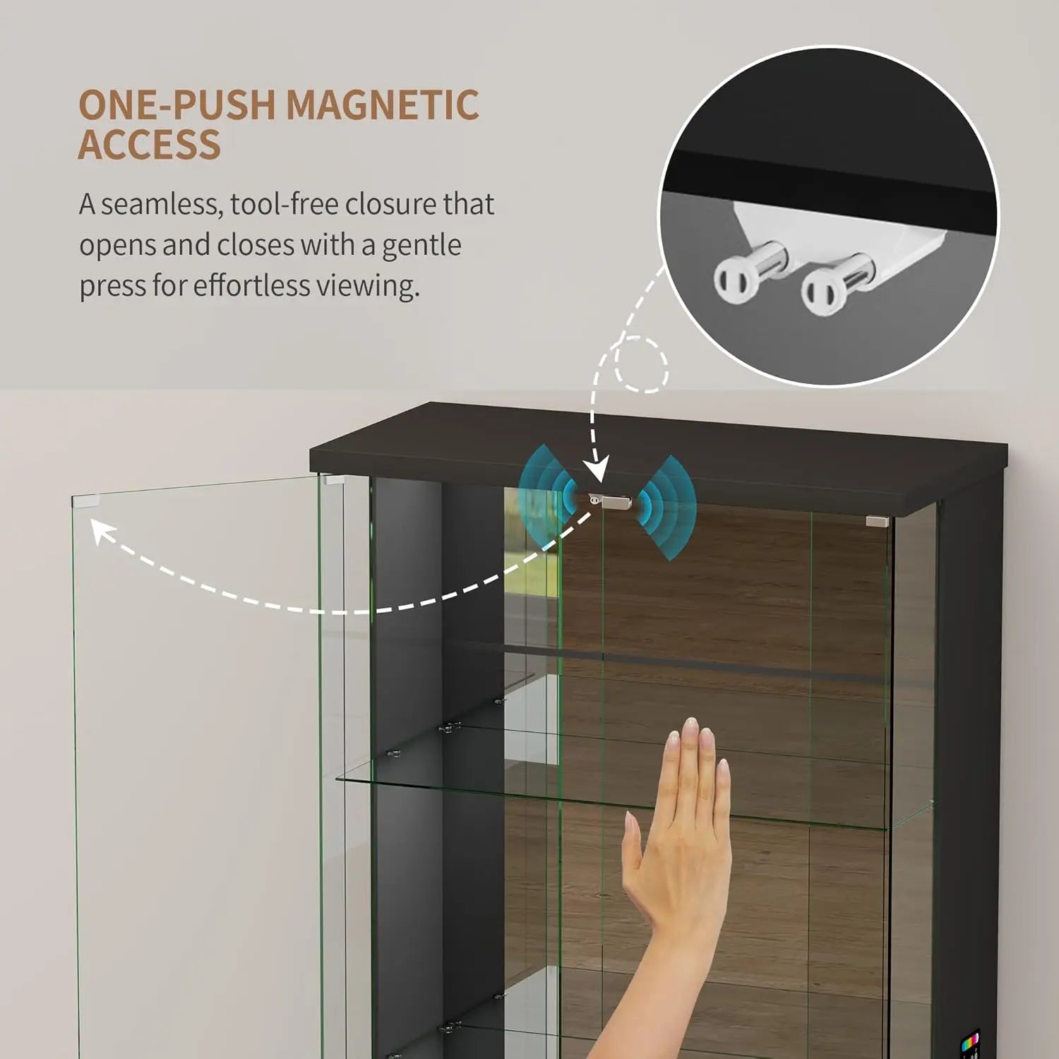 71'' Display Cabinet with Glass Doors,4-Tier Curio Cabinet with 3-Color Lights for Collectibles,Lockable Glass Display, Custom