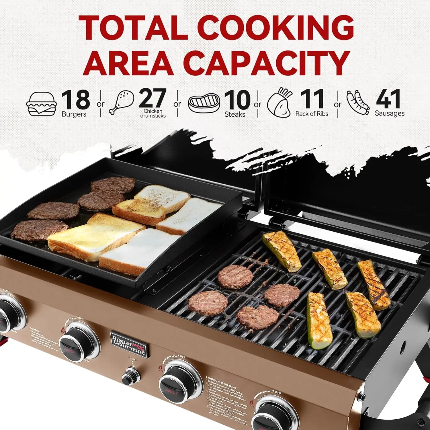 GD4002TPY Portable Propane Gas Grill & Griddle Combo with Hood with 4-Burners