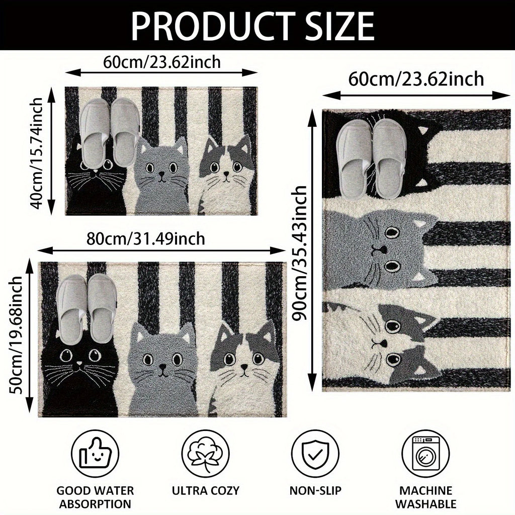Striped Cat Doormat Waterproof Decor