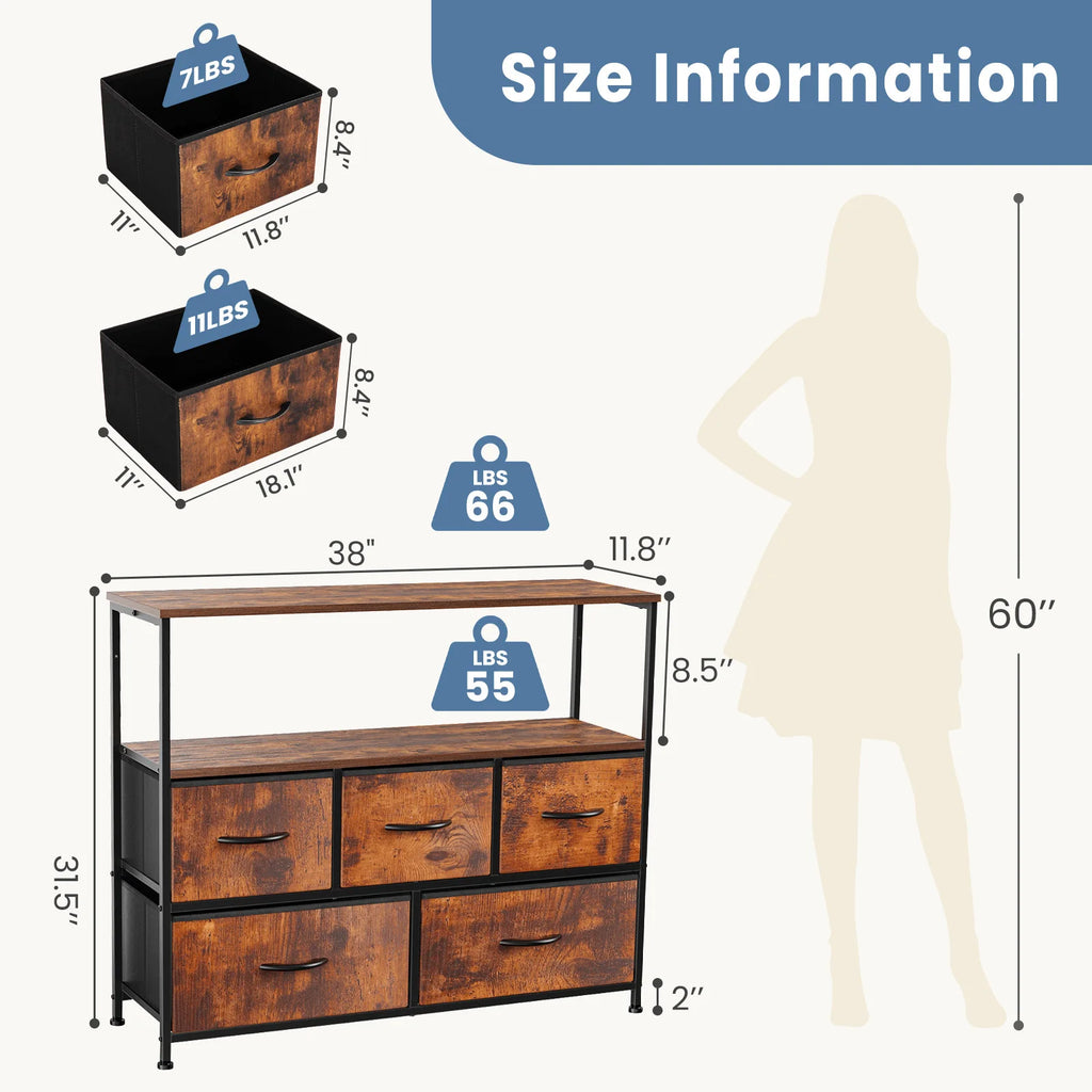 JHK  TV Stand with 5 Storage Drawers