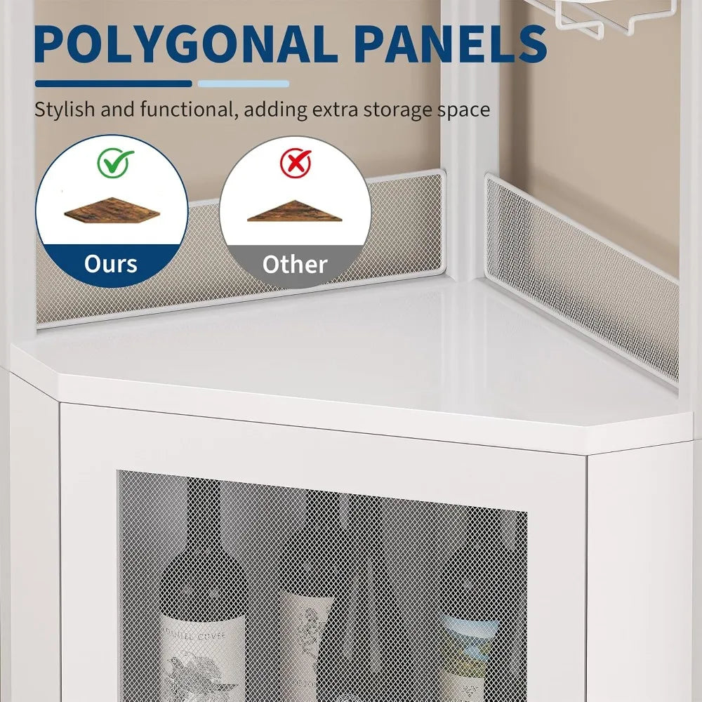 5-Tier Corner Wine Cabinet with Wine Rack & Glass Holder