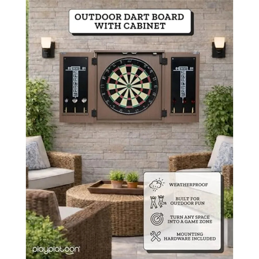 Outdoor Dart Board Cabinet - Dartboard Waterproof Enclosure with Darts Scoreboard