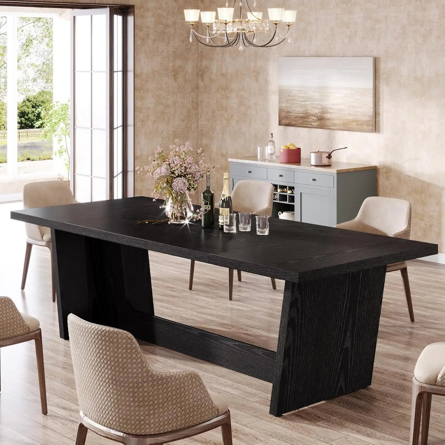 Rectangular Farmhouse Kitchen Table with Solid Pedestal