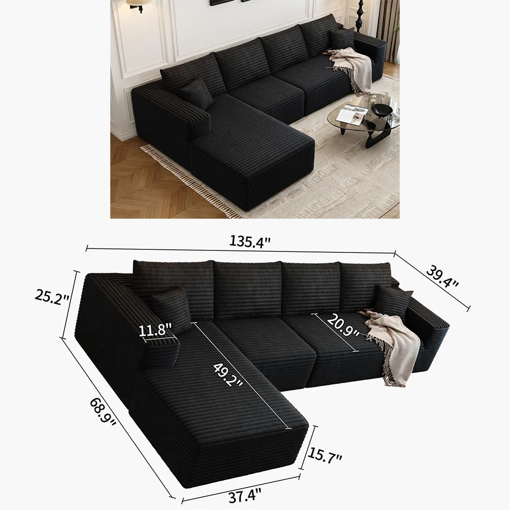 Plush Corduroy U-Shaped Sectional Sofa