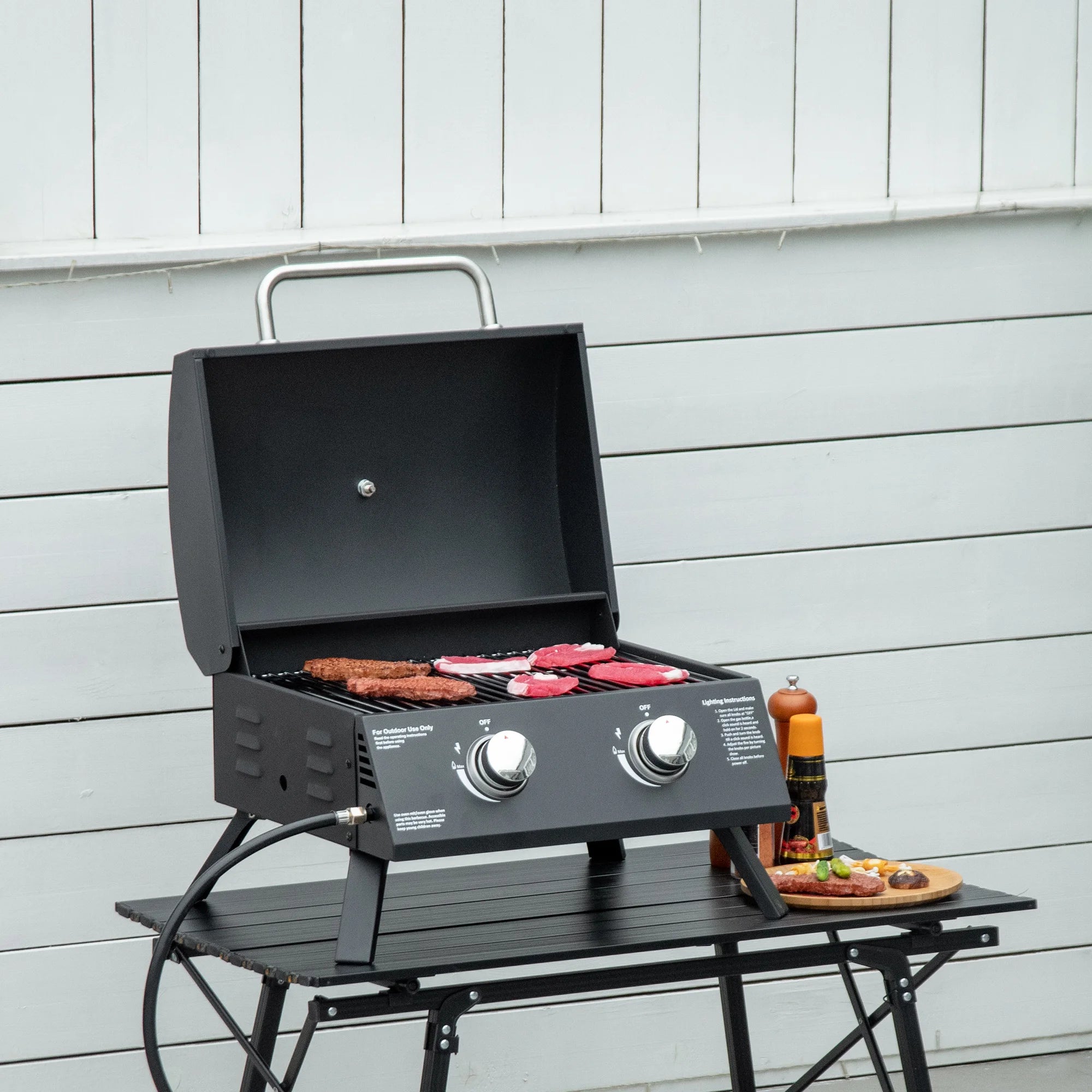 Outsunny 2 Burner Propane Gas Grill Portable with Foldable Legs
