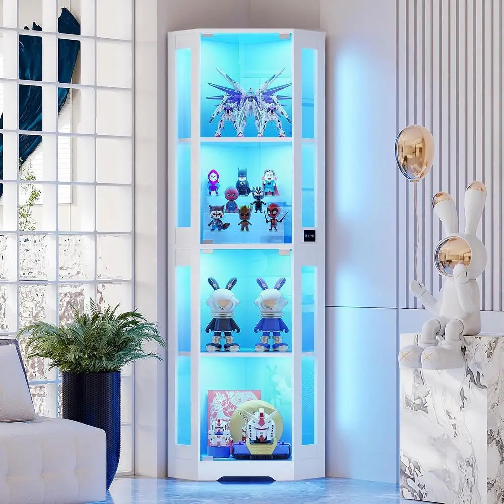 65" Glass Curio Cabinet with LED Lights, 4-Tier Showcase with Glass Do& Human Body Sensor