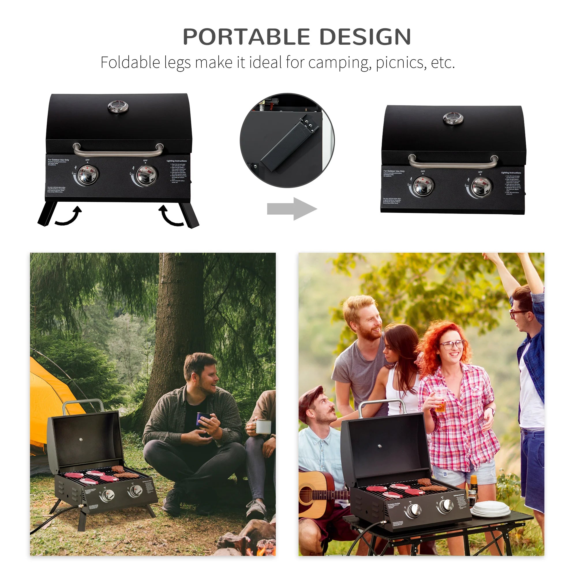 Outsunny 2 Burner Propane Gas Grill Portable with Foldable Legs