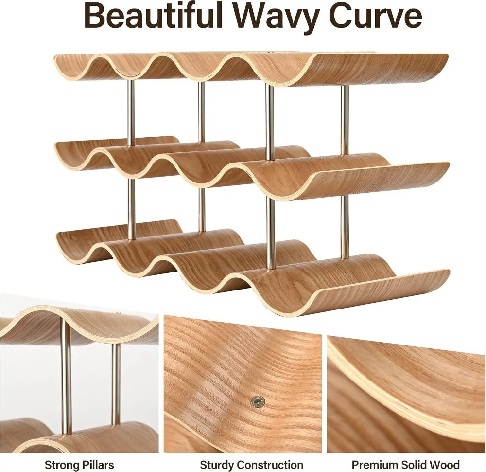 3-Tier Wood Wine Countertop Rack for 12 Bottles