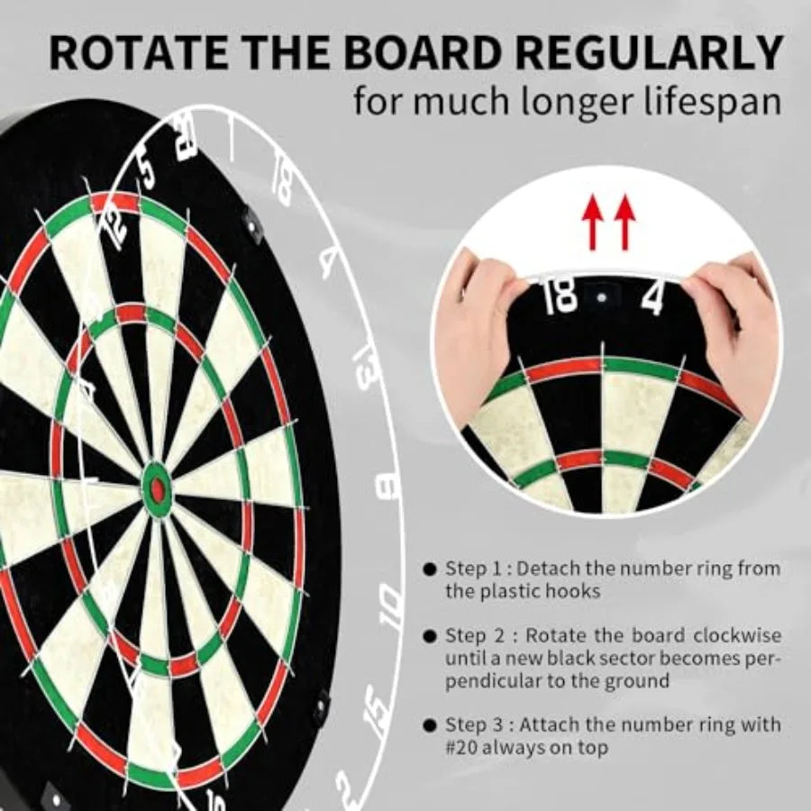 Dartboard with Staple-Free Bullseye 18g Steel Tip Darts Set 12 Mounting Kit