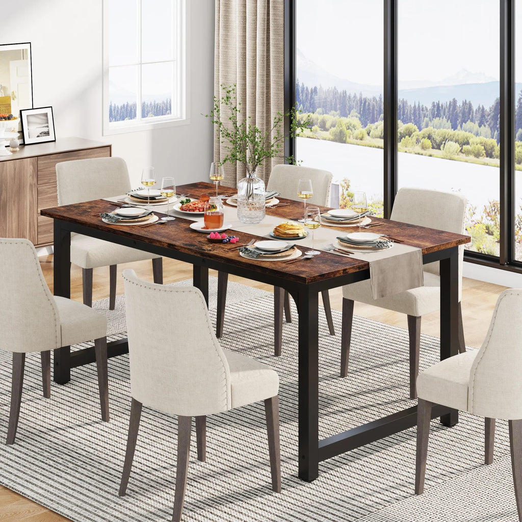 Tribesigns Rectangular Industrial Kitchen Table for 6-8 Persons