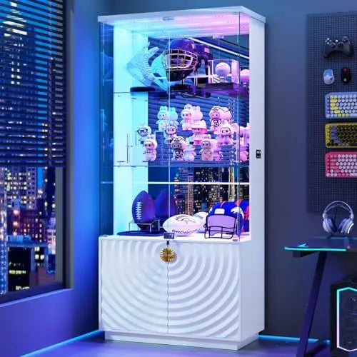 Curio Cabinet with RGB Lights,10-Tier Shelving with Motion Detector