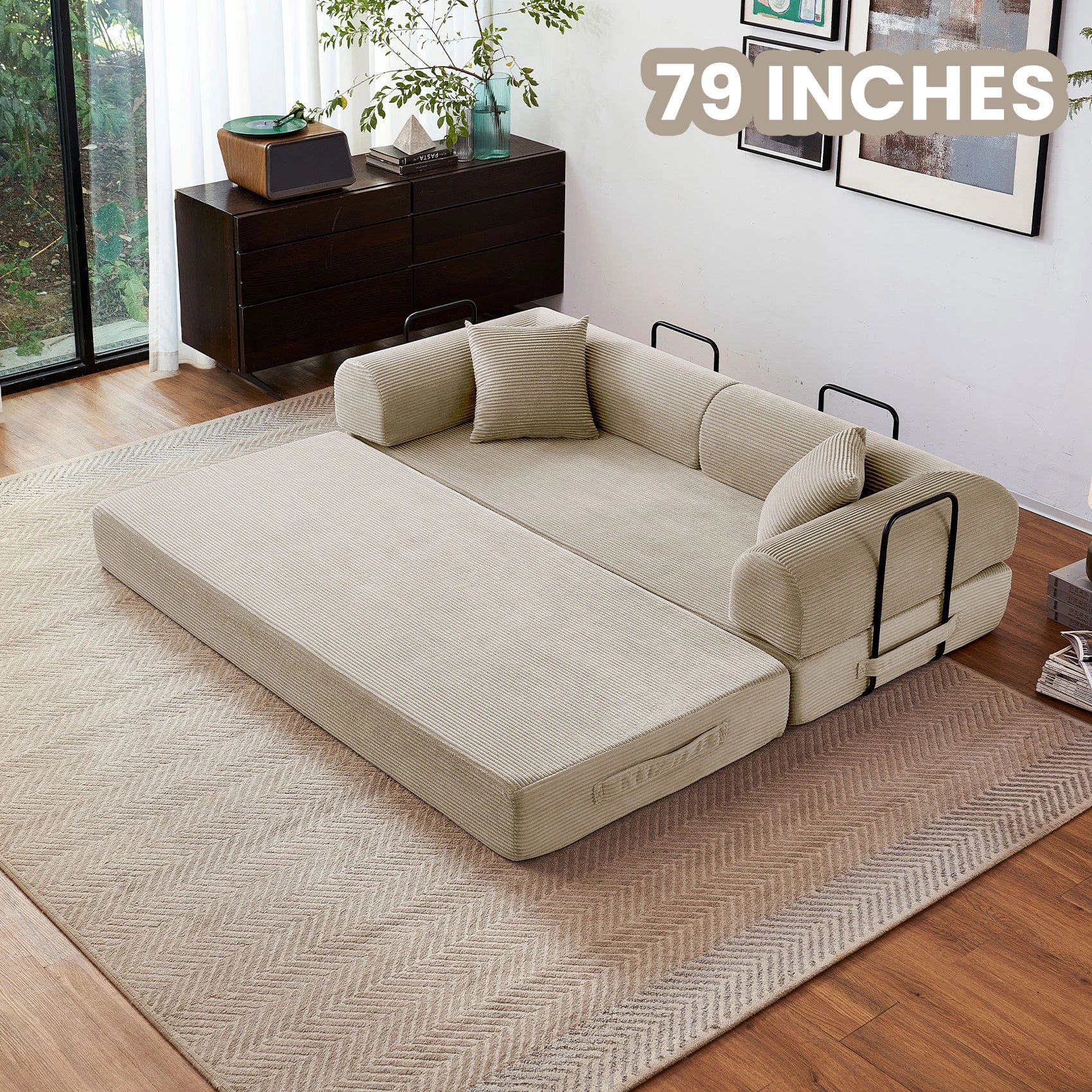 79'' Boneless Couch Convertible Futon Sleeper Sofa with L-Shaped Armrests