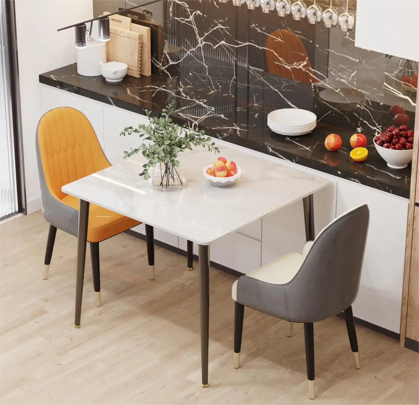 Square Marble Dining Table with Metal Legs for 4-6