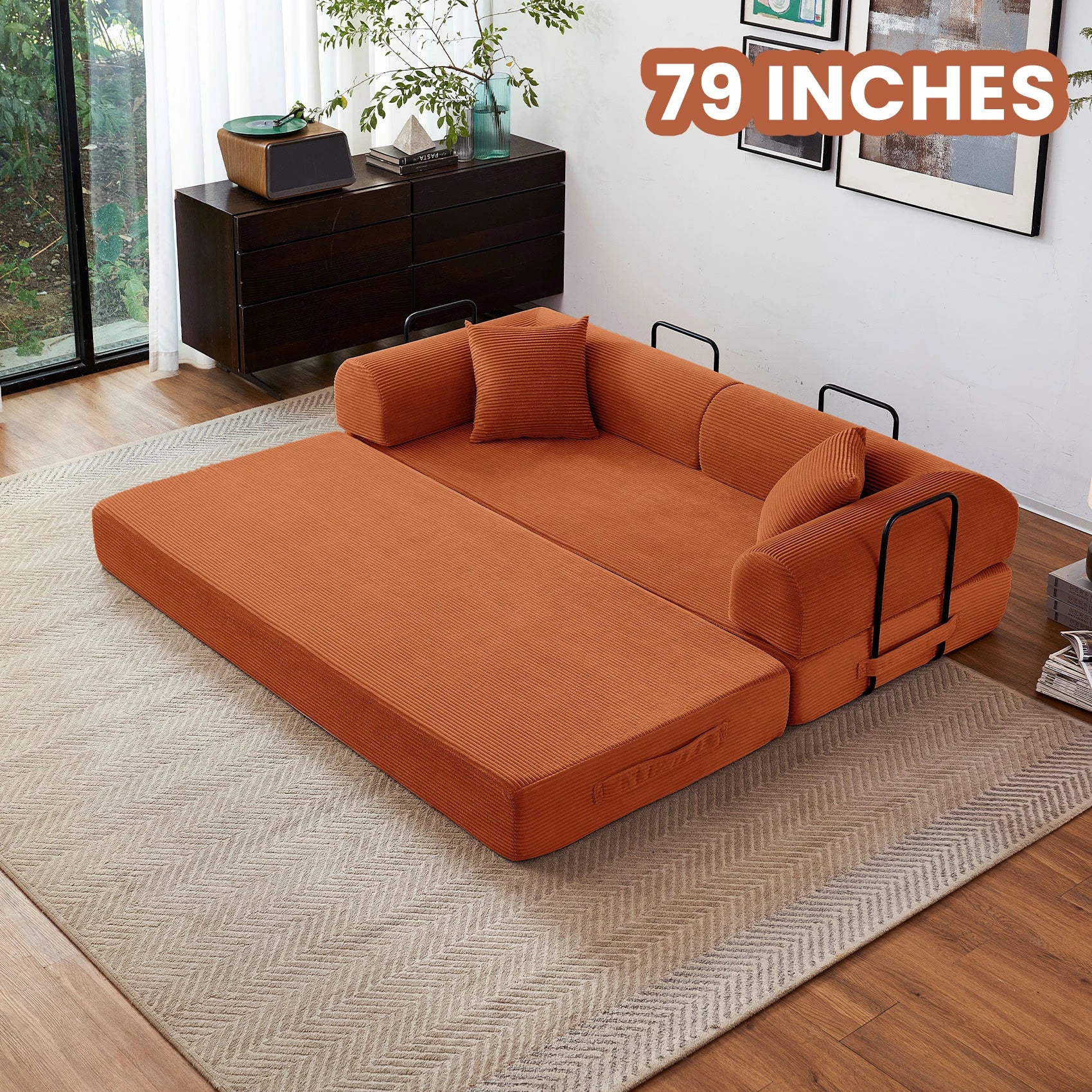79'' Boneless Couch Convertible Futon Sleeper Sofa with L-Shaped Armrests