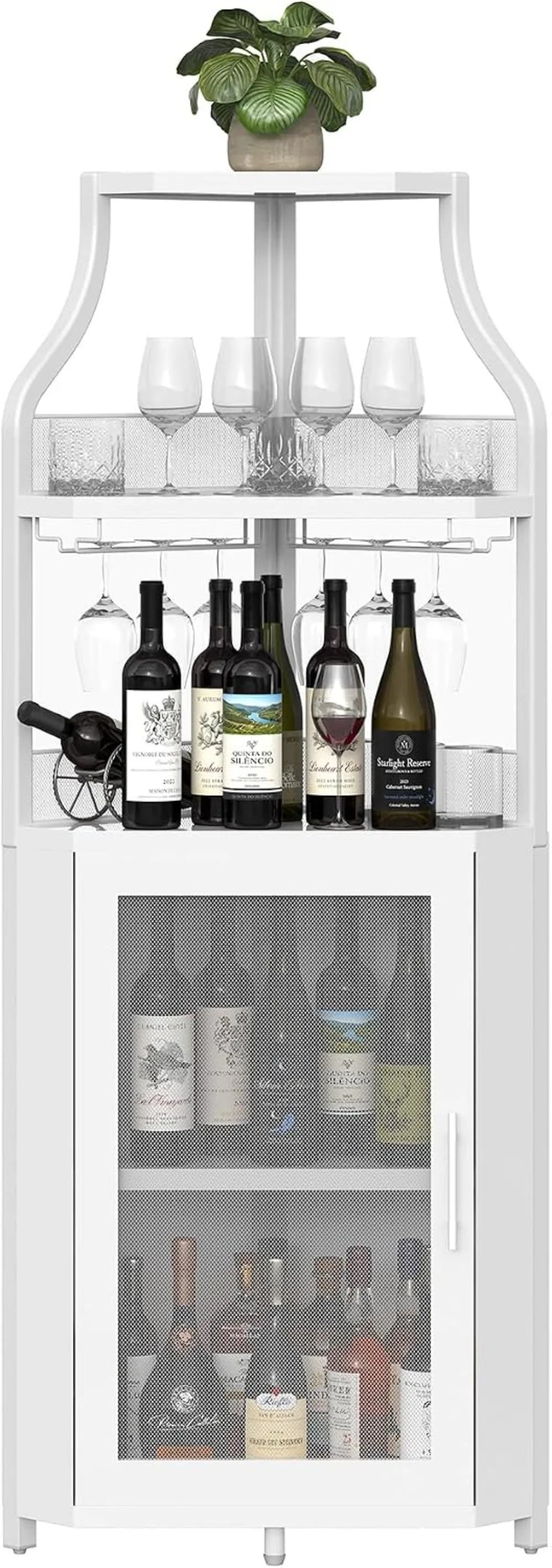 5-Tier Corner Wine Cabinet with Wine Rack & Glass Holder