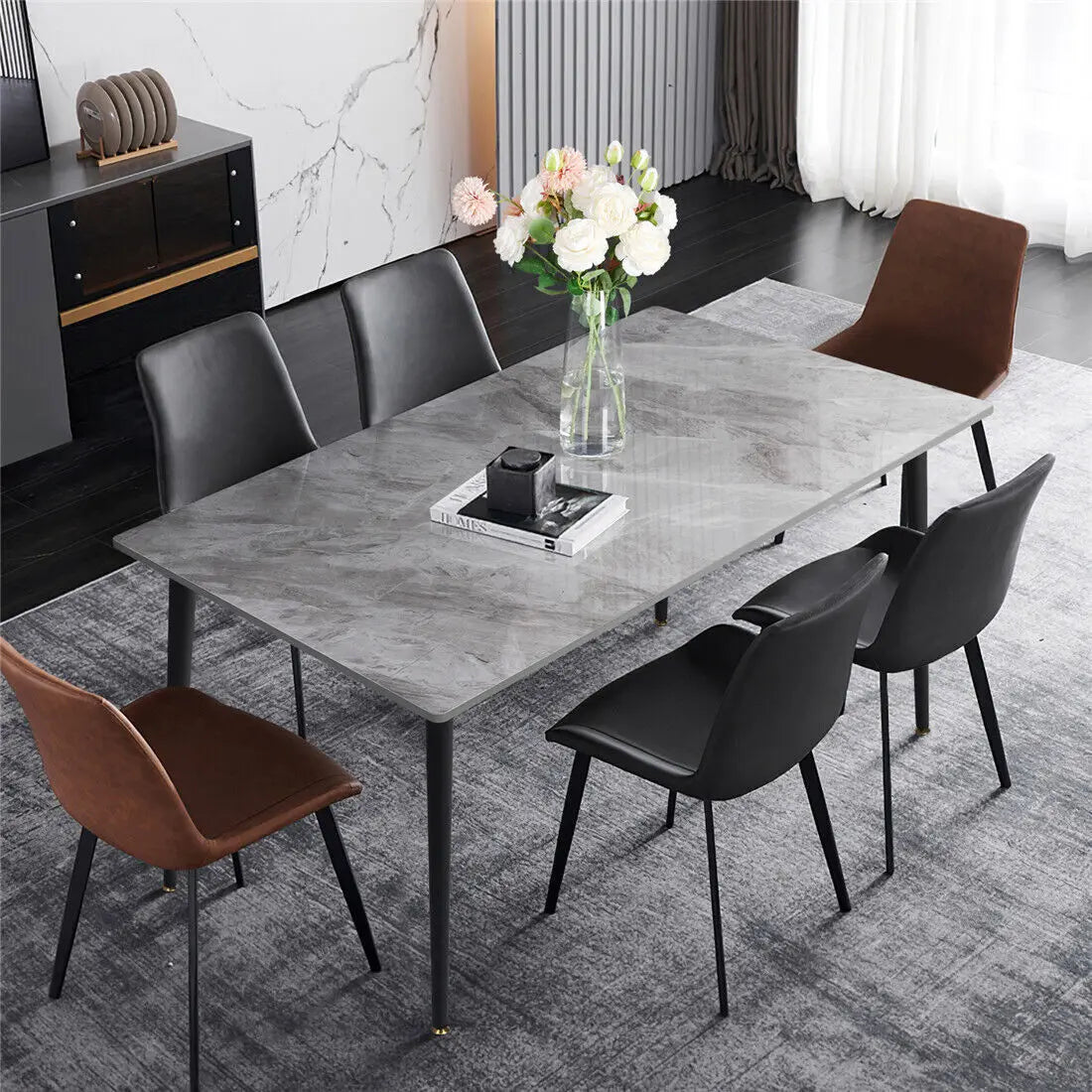 Rectangular Marble Dining Table for 4-6 People