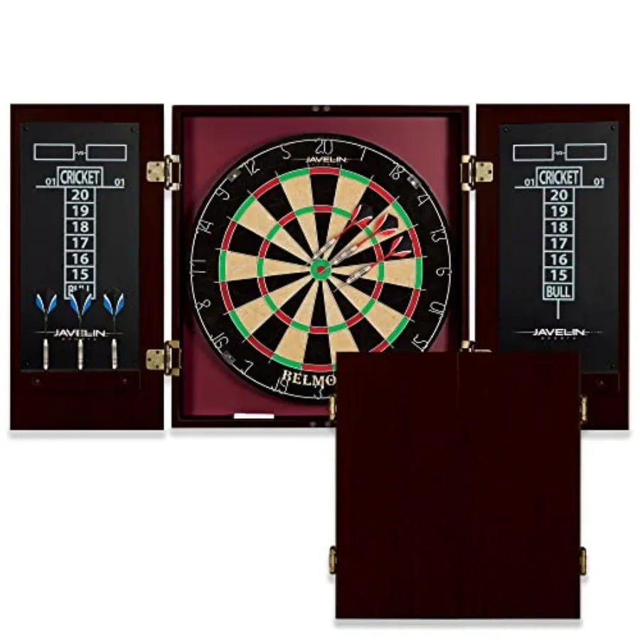 Dart Board Cabinet with 6 Deluxe Steel Tip Darts