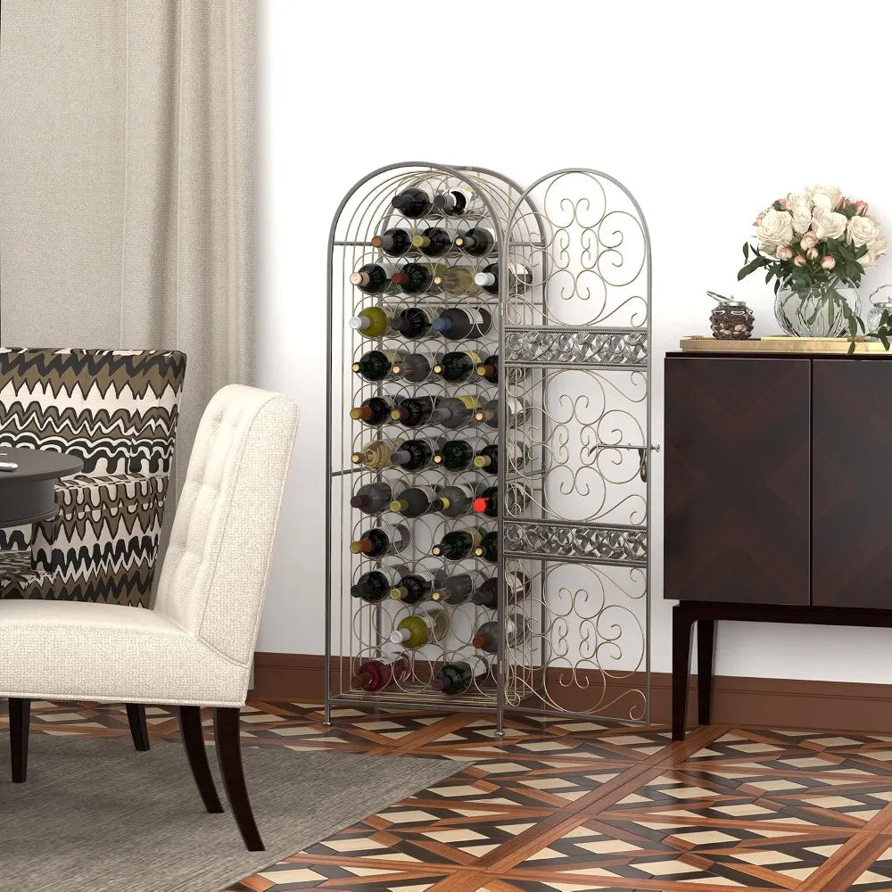 Floor Standing Antique Bronze 45 Bottle Wine Rack with Lock