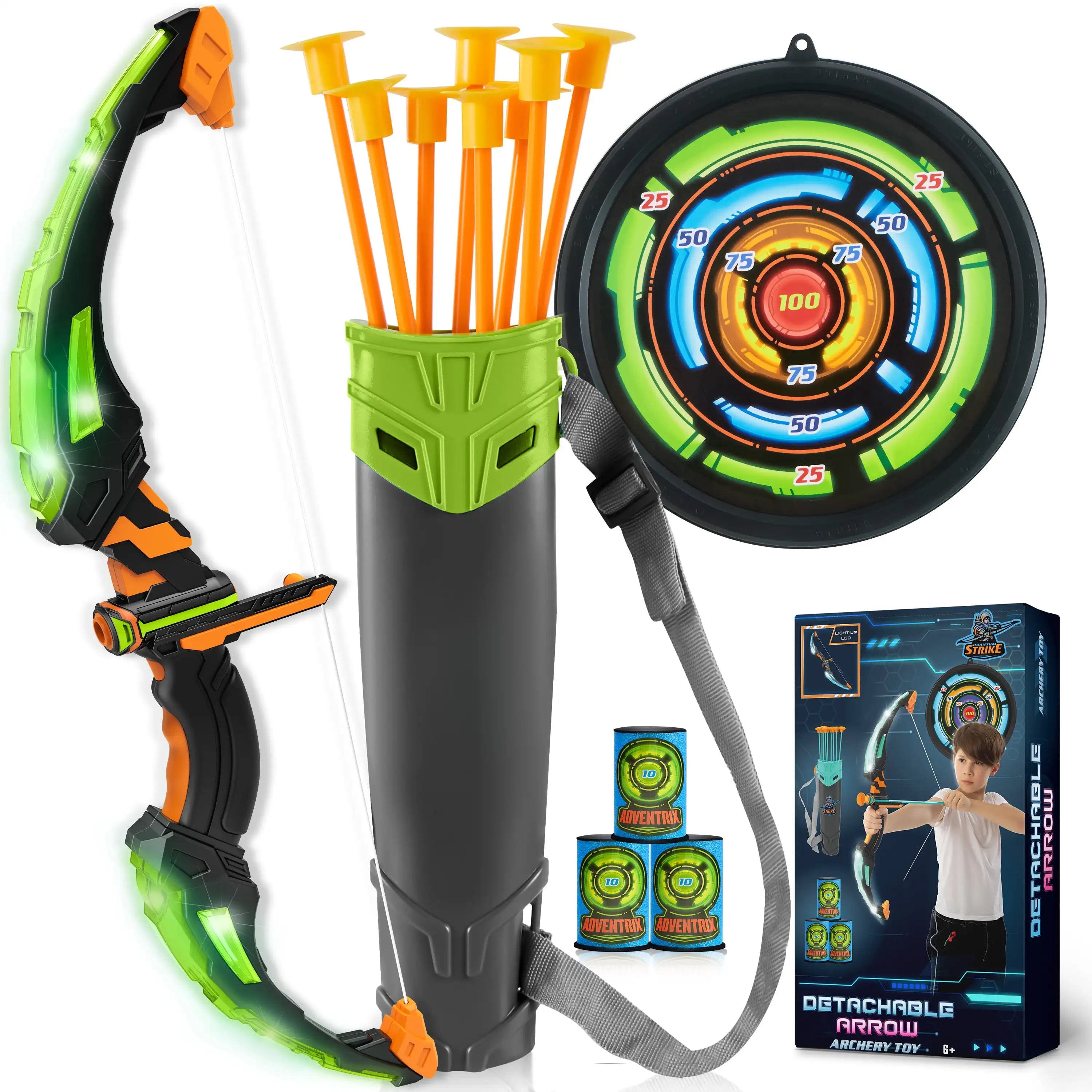 JOYFY Kids Bow & Suction  Cup Arrow Set with LED Flash Lights Outdoor Play for Kids 6-12