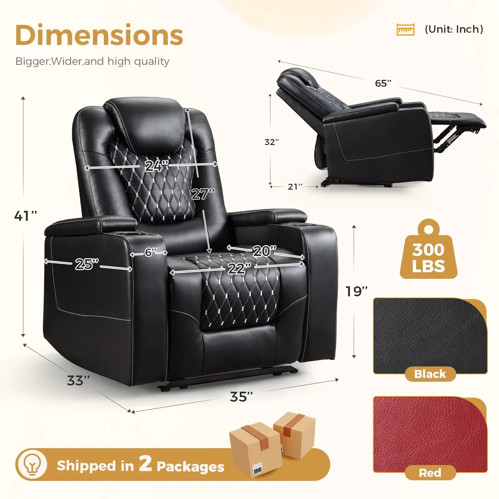 Faux Leather Electric Power Recliner Chair with USB Ports, Dual Cup Holders & Storage