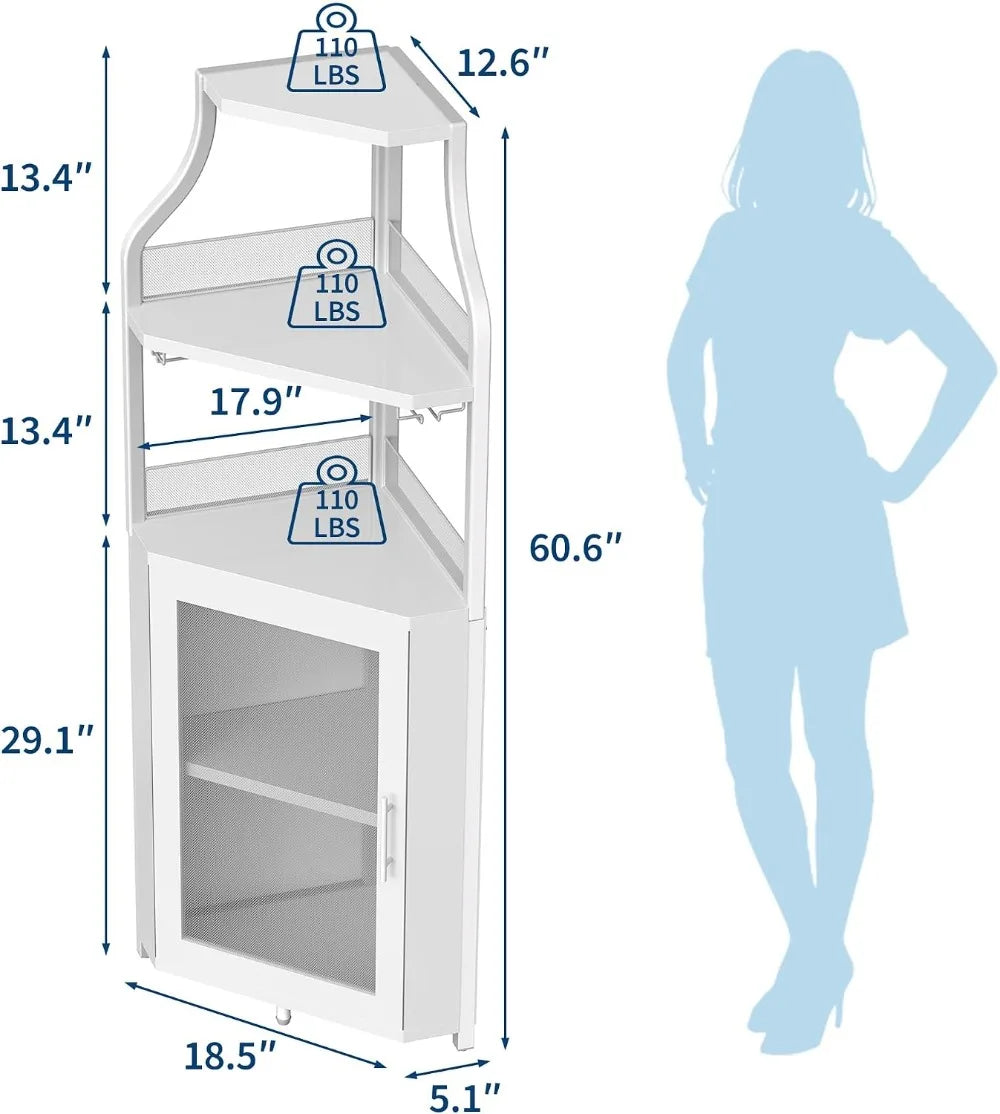 5-Tier Corner Wine Cabinet with Wine Rack & Glass Holder