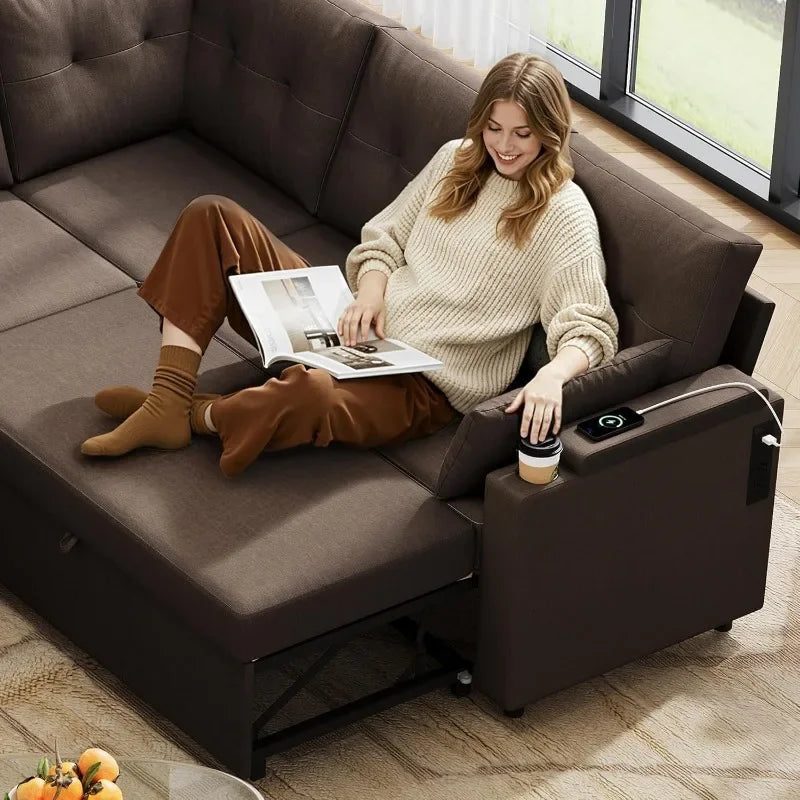WLIVE 110'' U Shape Sectional 7 Seat Sleeper Sofa with Storage Chaise and Pillows,