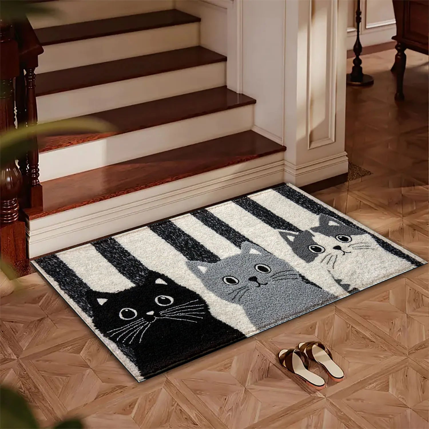 Striped Cat Doormat Waterproof Decor