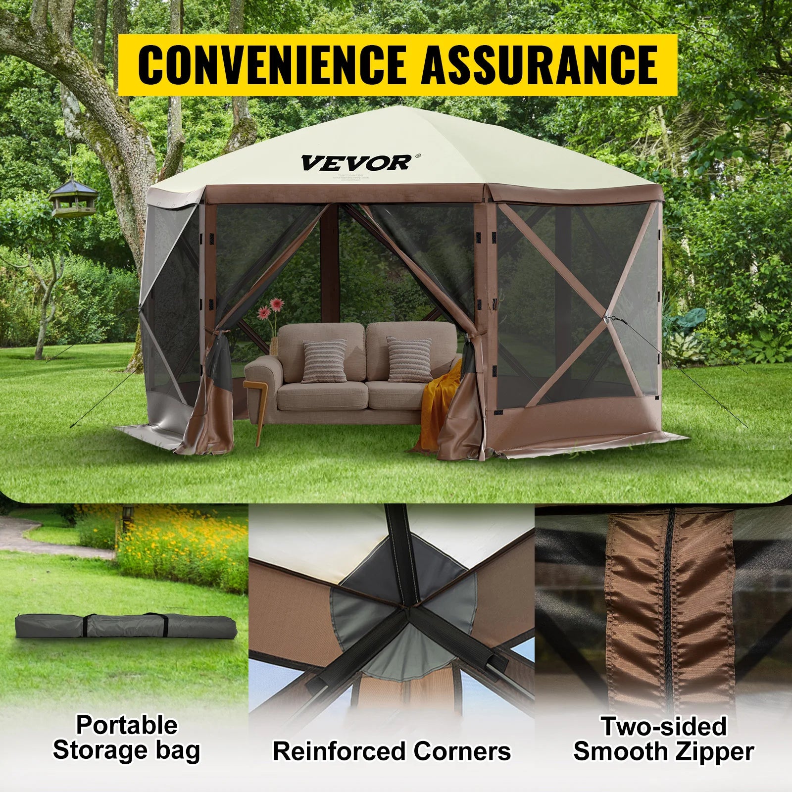 SucceBuy Pop-up Camping Gazebo  Shelter 6 Sided