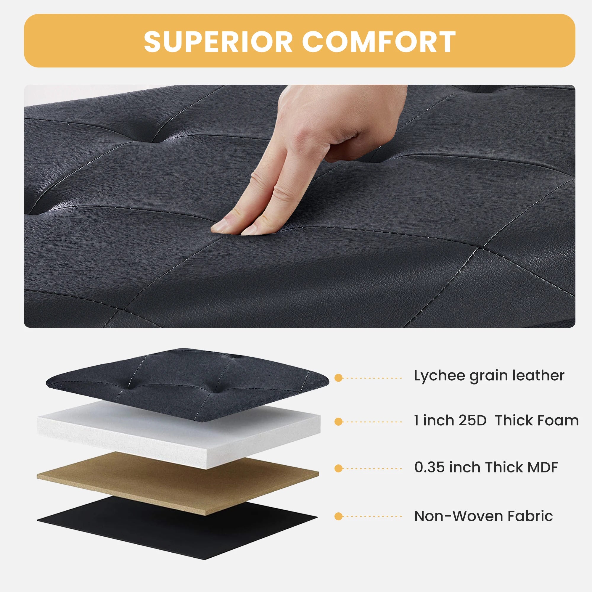 JHK 43" Leather Folding Ottoman