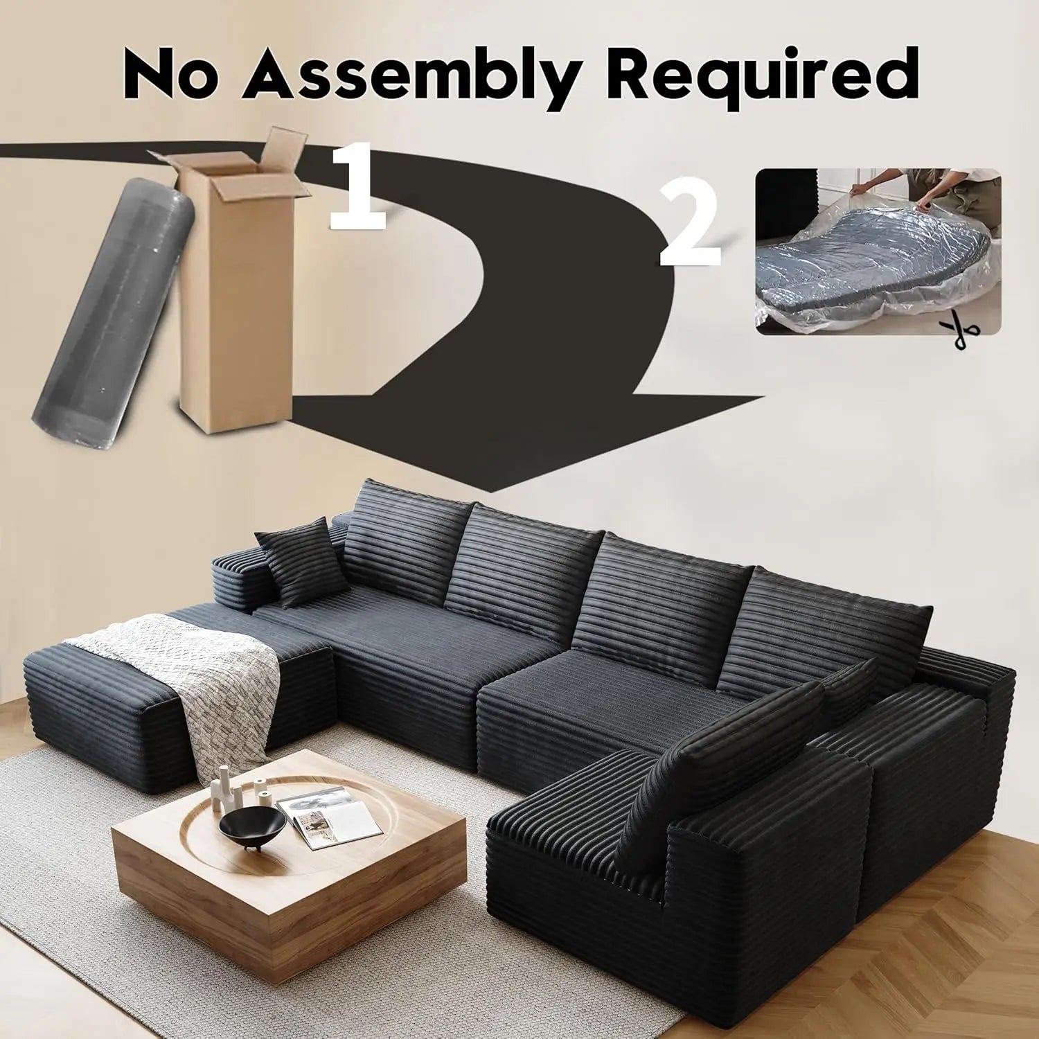Plush Corduroy U-Shaped Sectional Sofa