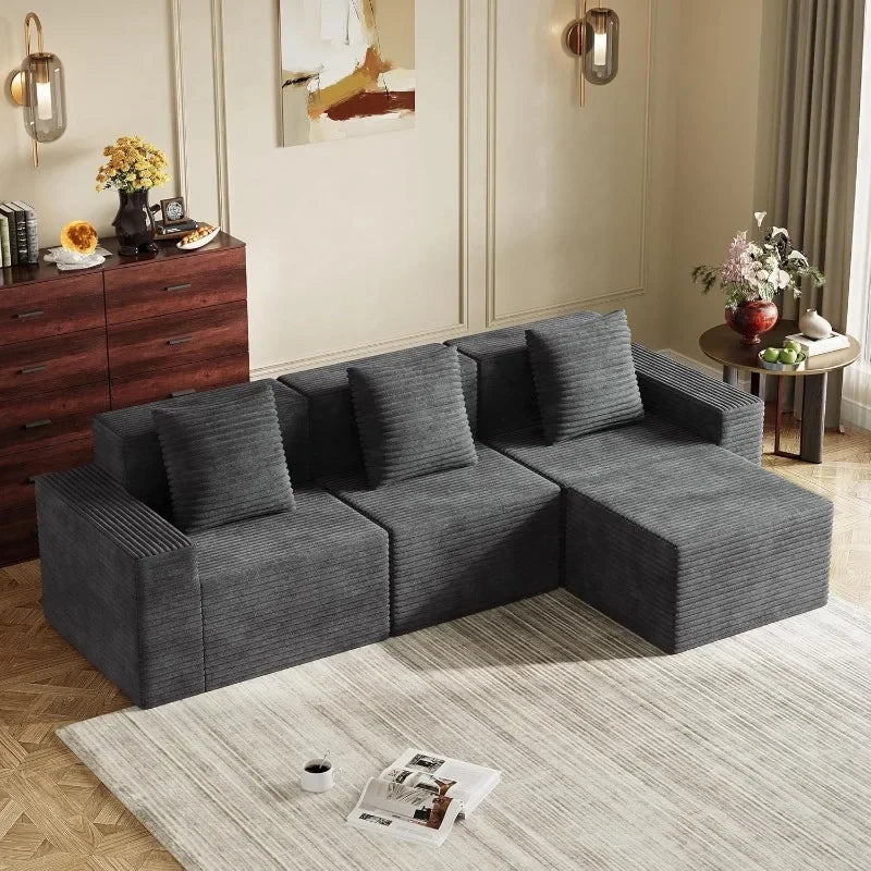 WLIVE 110'' U Shape Sectional 7 Seat Sleeper Sofa with Storage Chaise and Pillows,