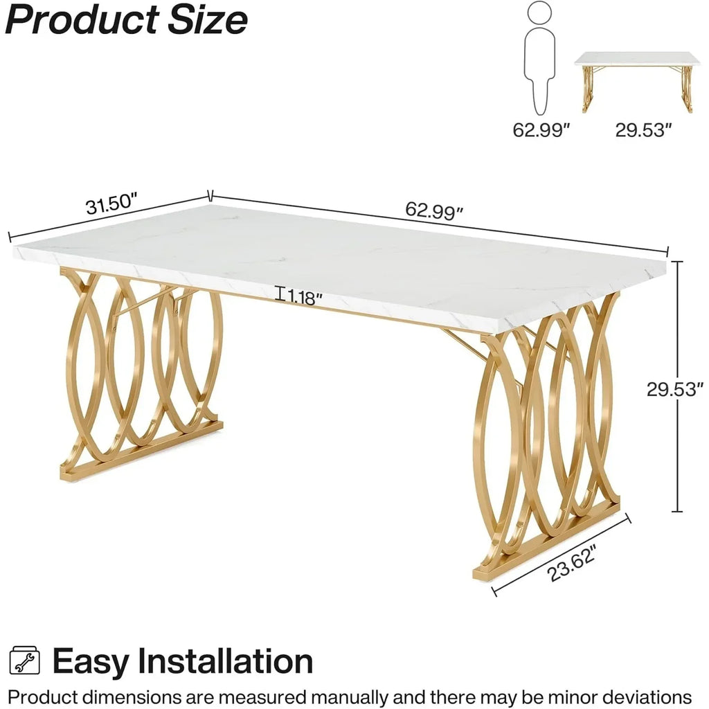 63" Modern Faux Marble Rectangular Dining Table for 4-6 People