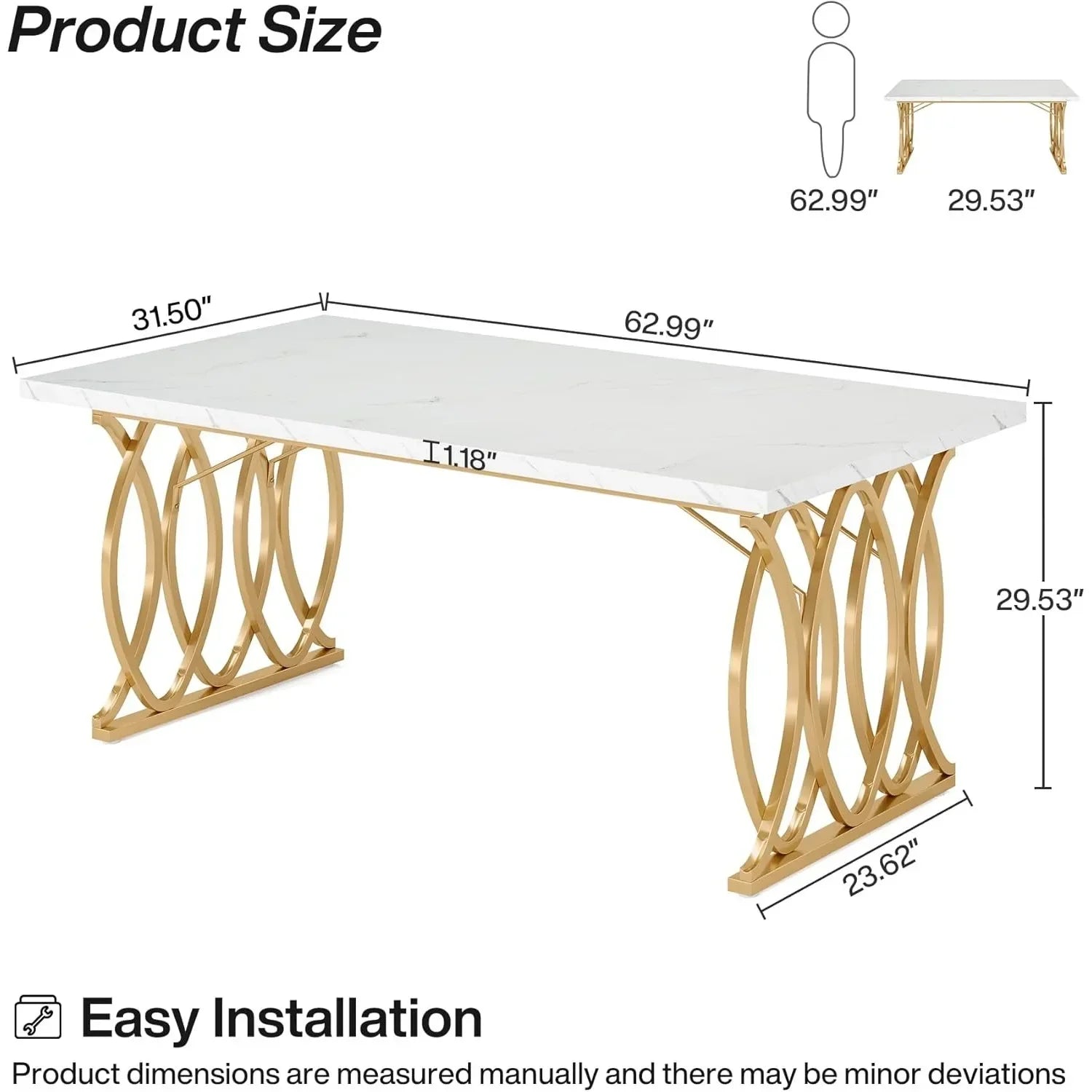 63" Modern Faux Marble Rectangular Dining Table for 4-6 People