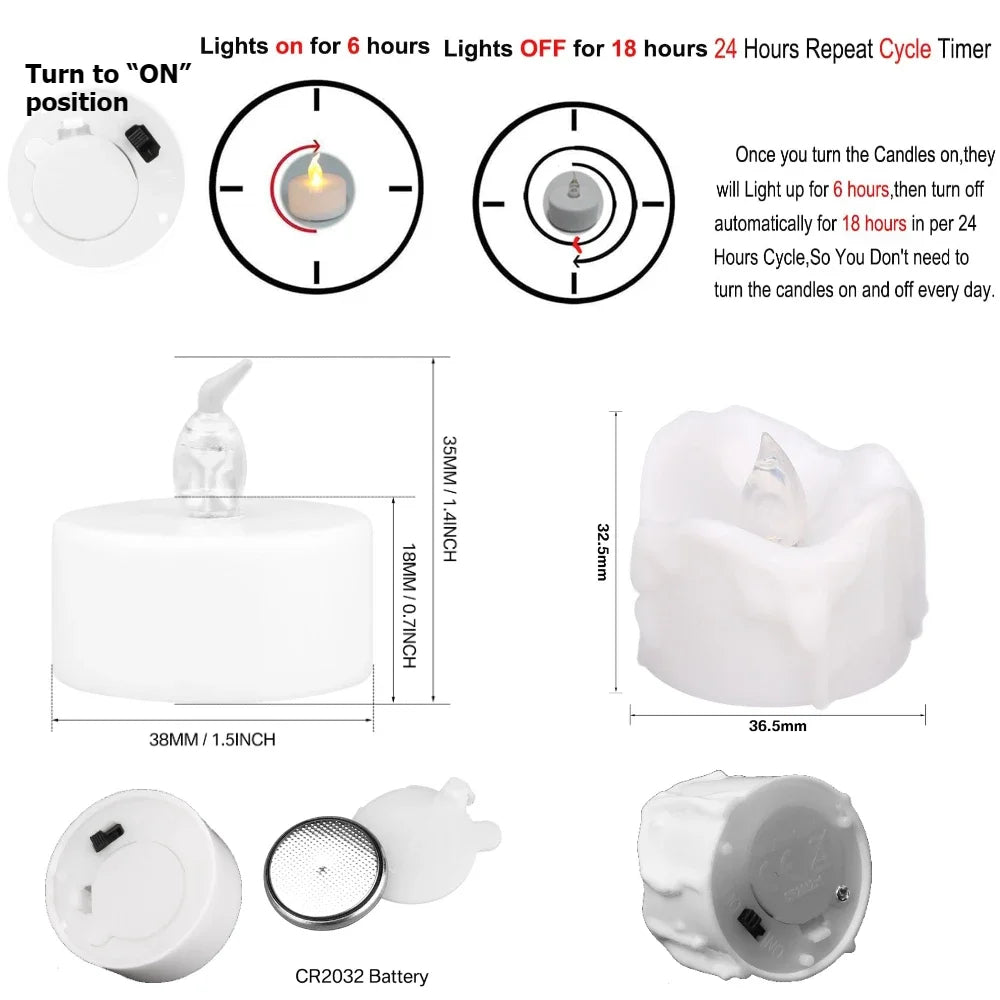 Flameless Flickering LED Tea Lights with Timer 24Hours Automatic