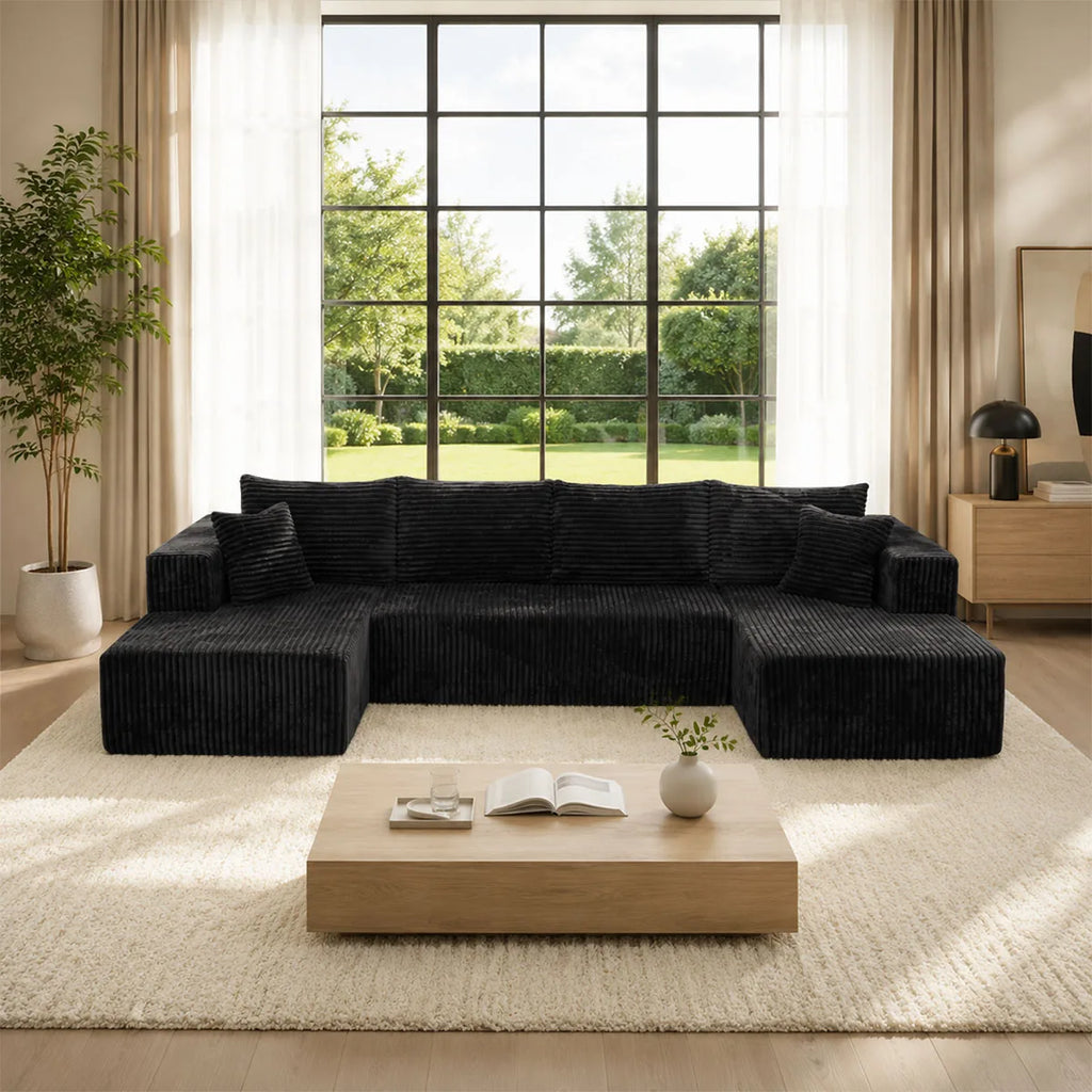 132in Modular U-Shaped Sectional Sofa with Double Chaise Lounges, 8-Piece Corduroy Oversized Pit Couch, Seats 6
