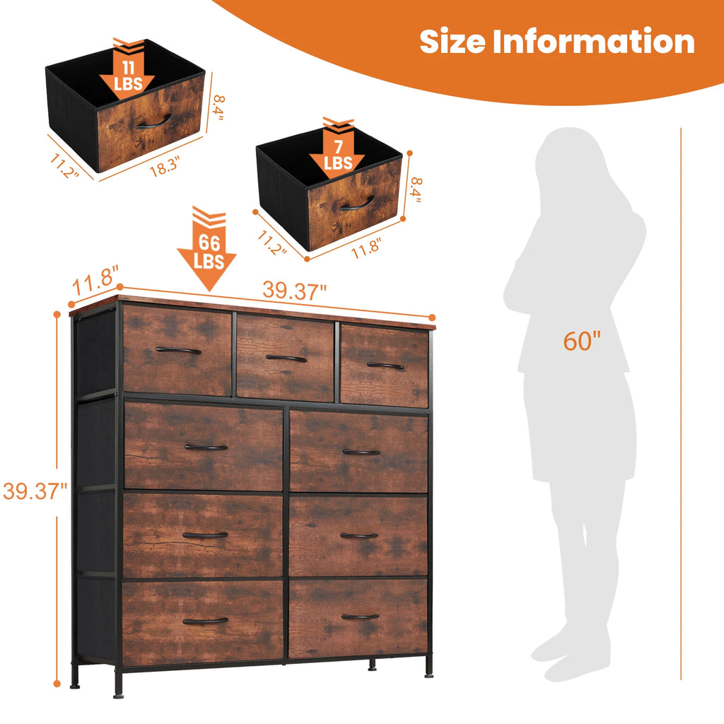 JHK Dresser with 9 Storage Drawers