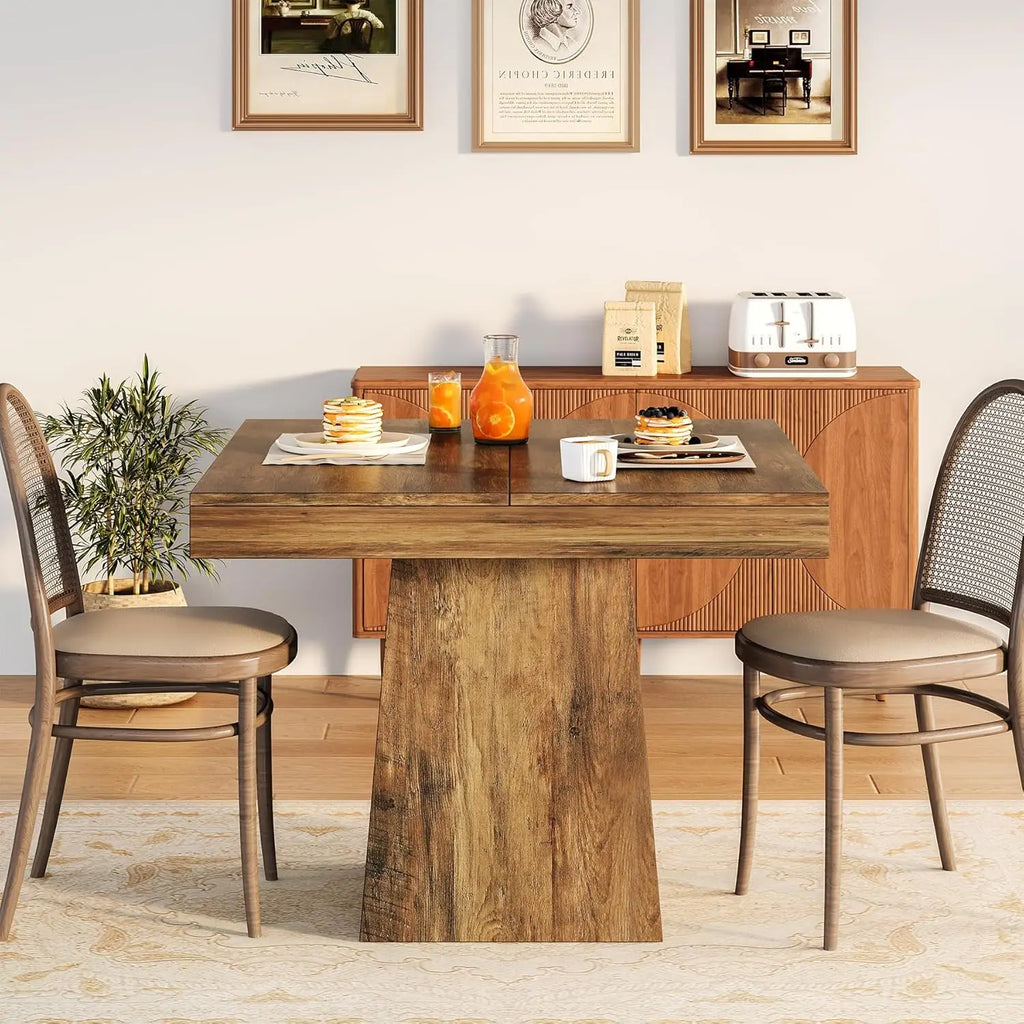 Tribesigns Wooden Square Dining Table with Heavy Duty Pedestal Base for 4 People