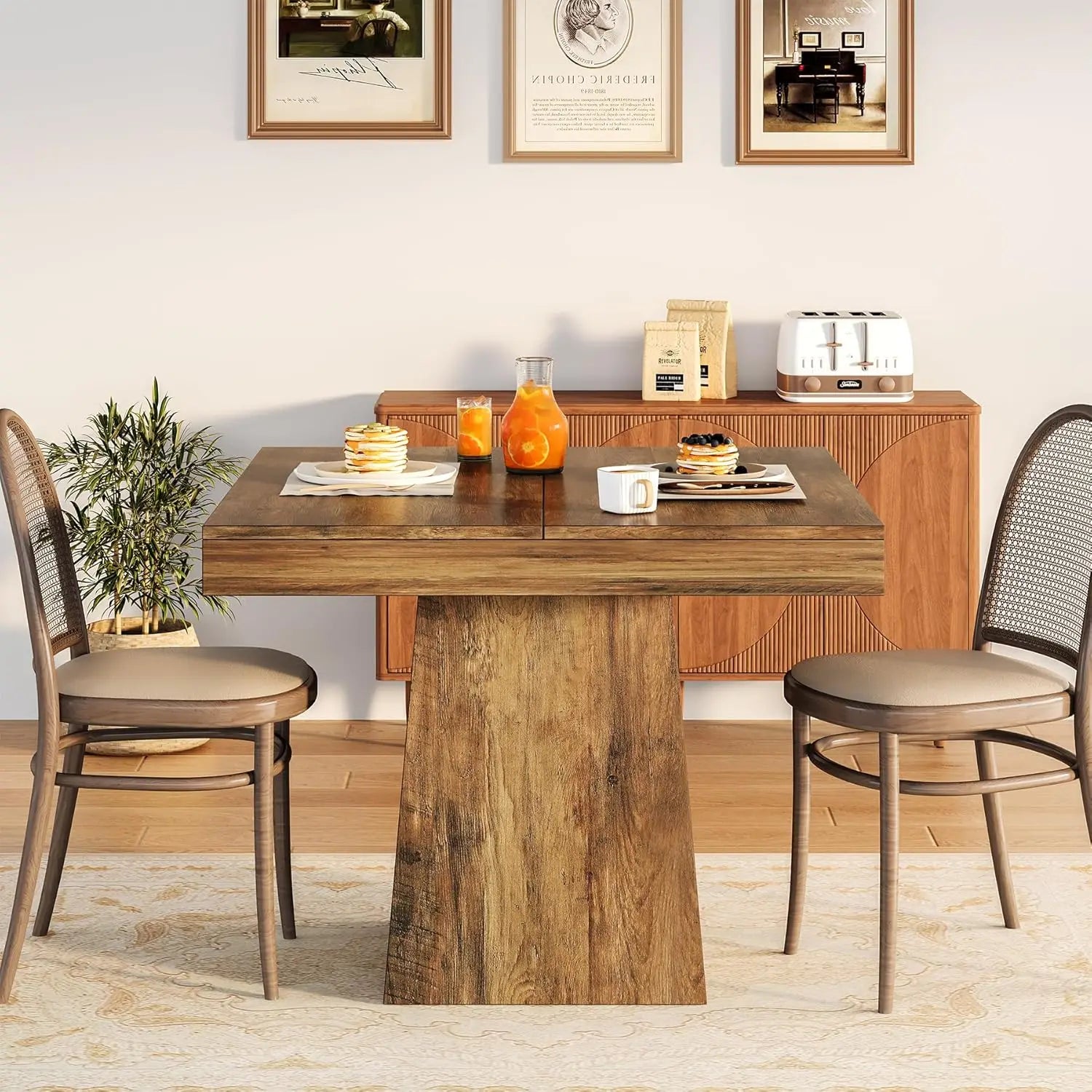 Tribesigns Wooden Square Dining Table with Heavy Duty Pedestal Base for 4 People