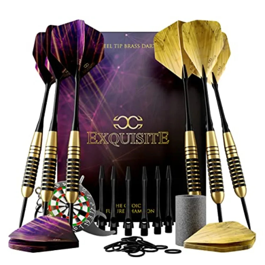 Premium Steel Tip Darts Set - Professional Darts, Brass Barrels, Metal Tip Darts, Extra Flights, 12 Aluminum Shafts 35/48, O-Ri