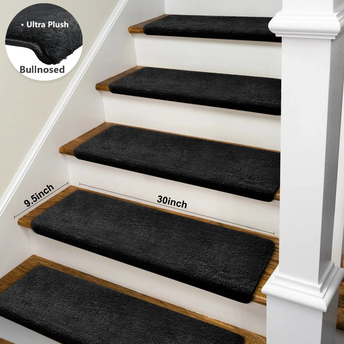 Bullnose Self-Adhesive Mats Non-Slip Stair Treads Ultra Plush Washable Decor