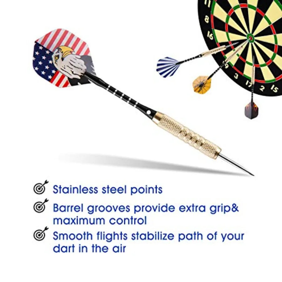 UZOPI 15 Packs Steel Tip Darts 18 Grams with Dart Sharpener, 3 Extra Flights, Aluminum Shafts, and Brass Barrels
