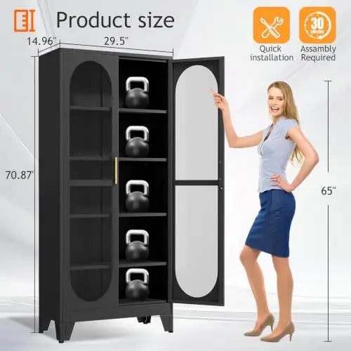 71" Curio  Cabinet with Glass Door with 4 Adjustable Shelves
