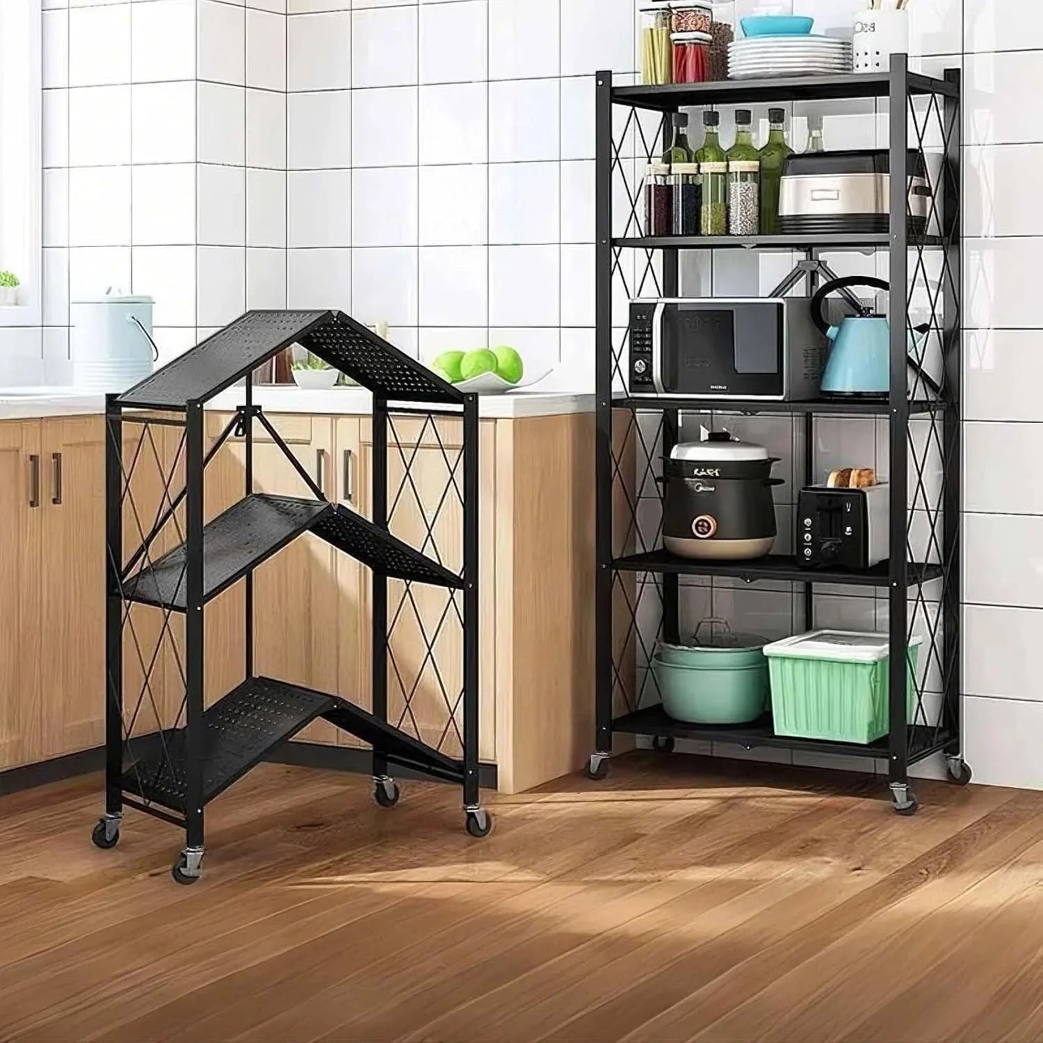 Heavy Duty 5-Tier Collapsible Metal Storage Rack with Wheels